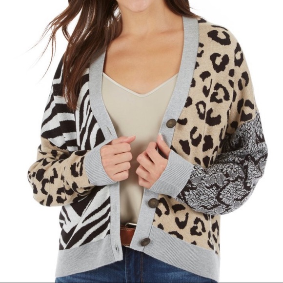oversized animal print cardigan